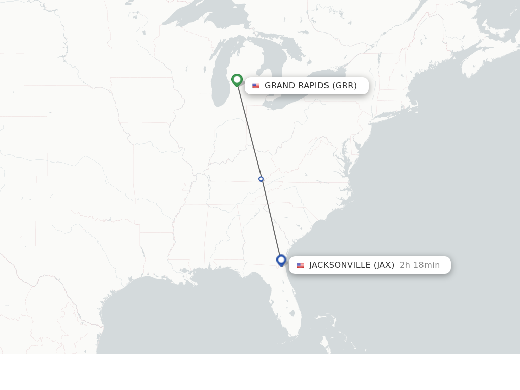 Flights from Grand Rapids to Jacksonville route map