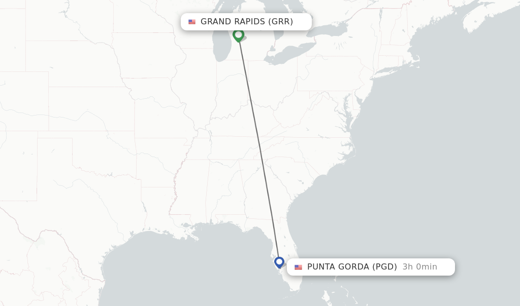 Flights from Grand Rapids to Punta Gorda route map