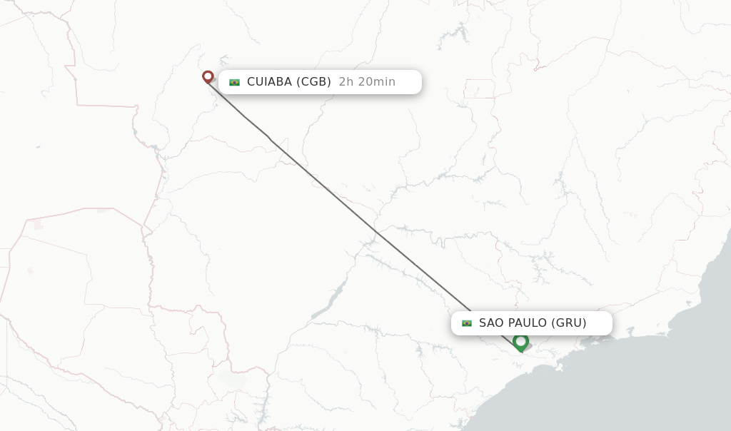 Flights from Sao Paulo to Cuiaba route map