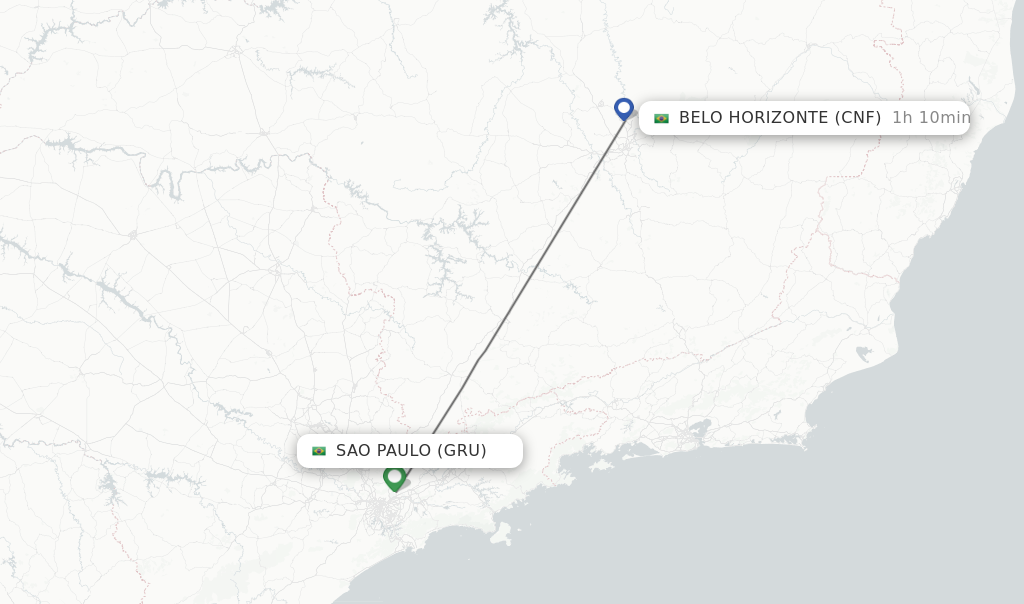 Flights from Sao Paulo to Belo Horizonte route map
