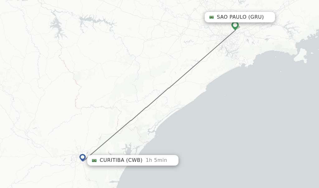 Flights from Sao Paulo to Curitiba route map