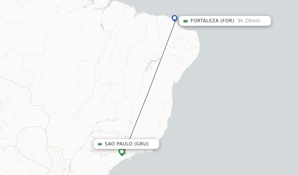 Flights from Sao Paulo to Fortaleza route map