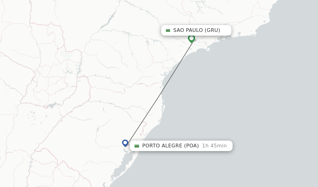 Flights from Sao Paulo to Porto Alegre route map