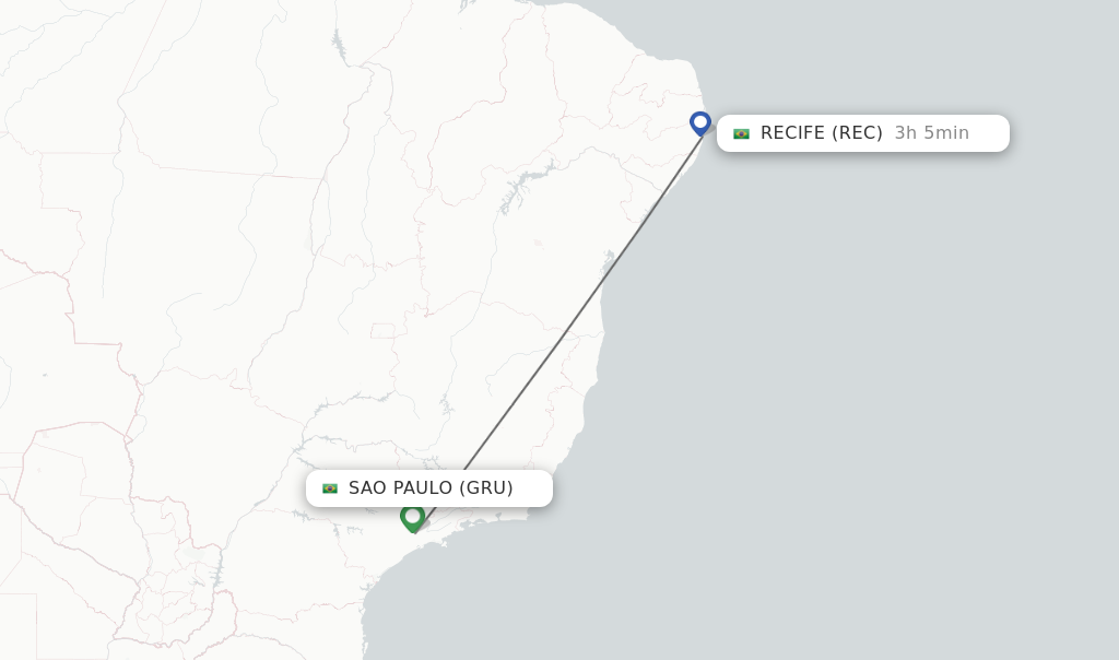 Flights from Sao Paulo to Recife route map
