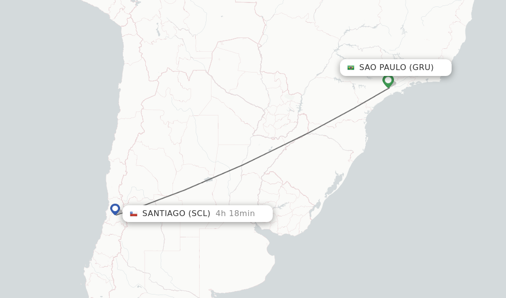 Flights from Sao Paulo to Santiago route map