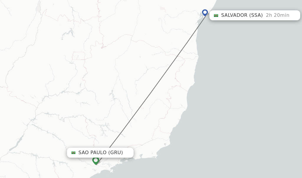 Flights from Sao Paulo to Salvador route map