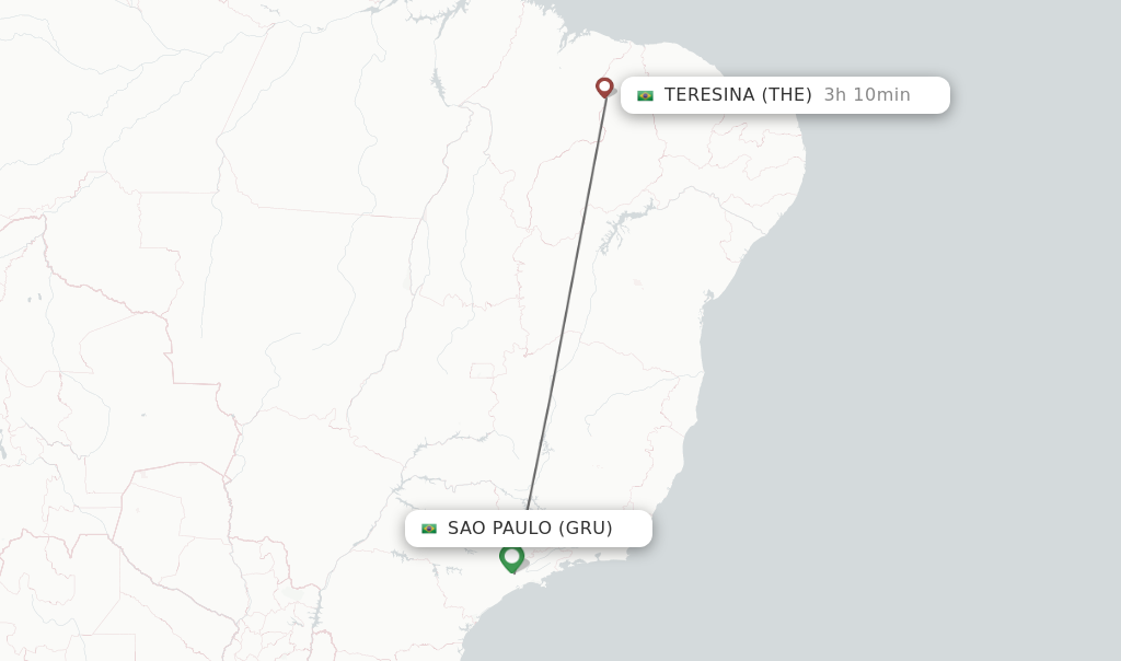 Flights from Sao Paulo to Teresina route map
