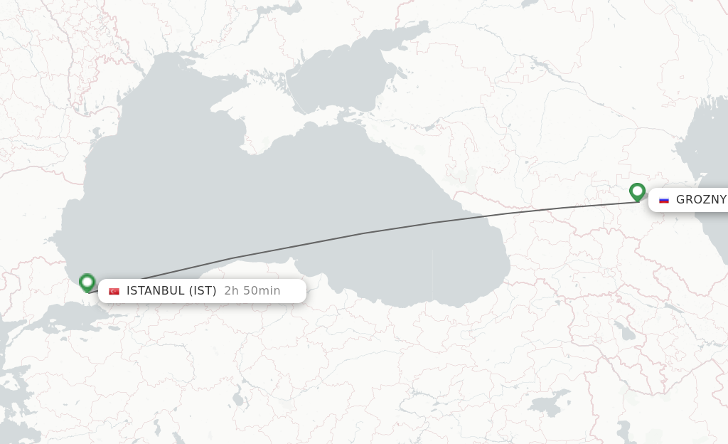 Flights from Groznyy to Istanbul route map