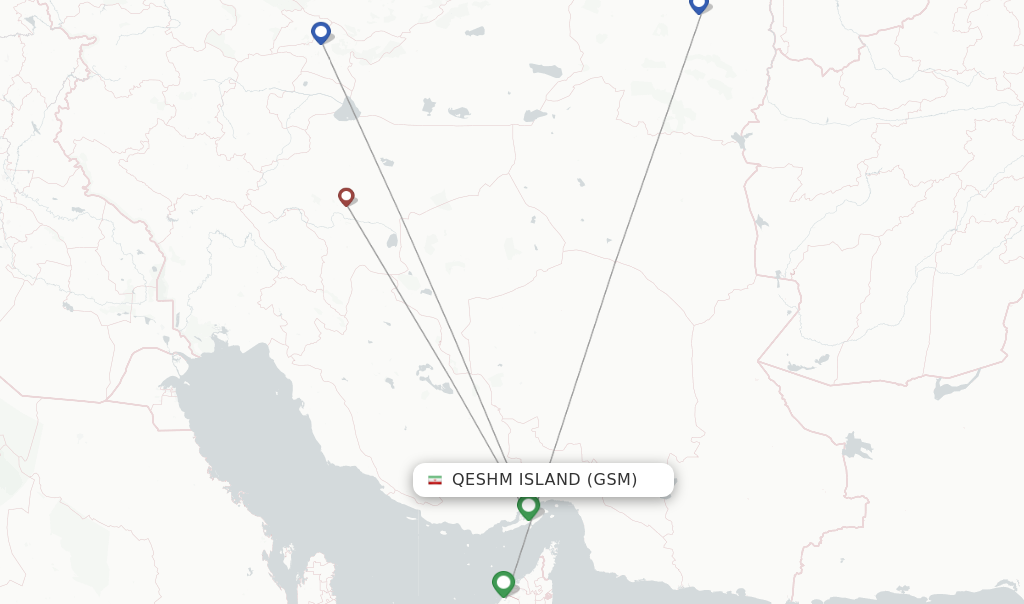 Route map with flights from Qeshm Island with Qeshm Air