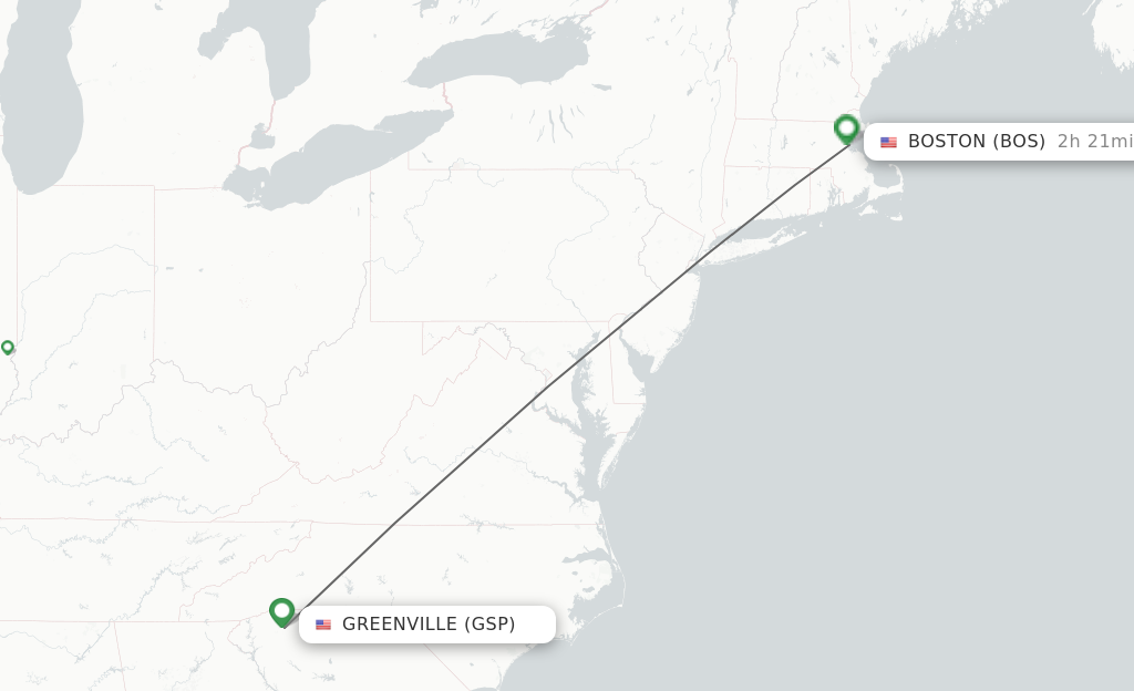 Flights from Greenville to Boston route map