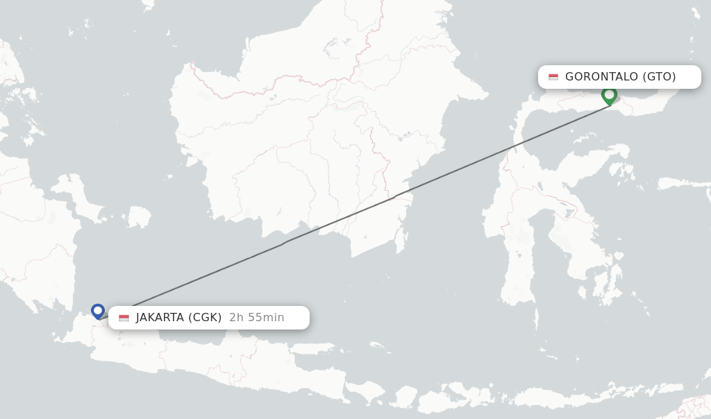 Flights from Gorontalo to Jakarta route map