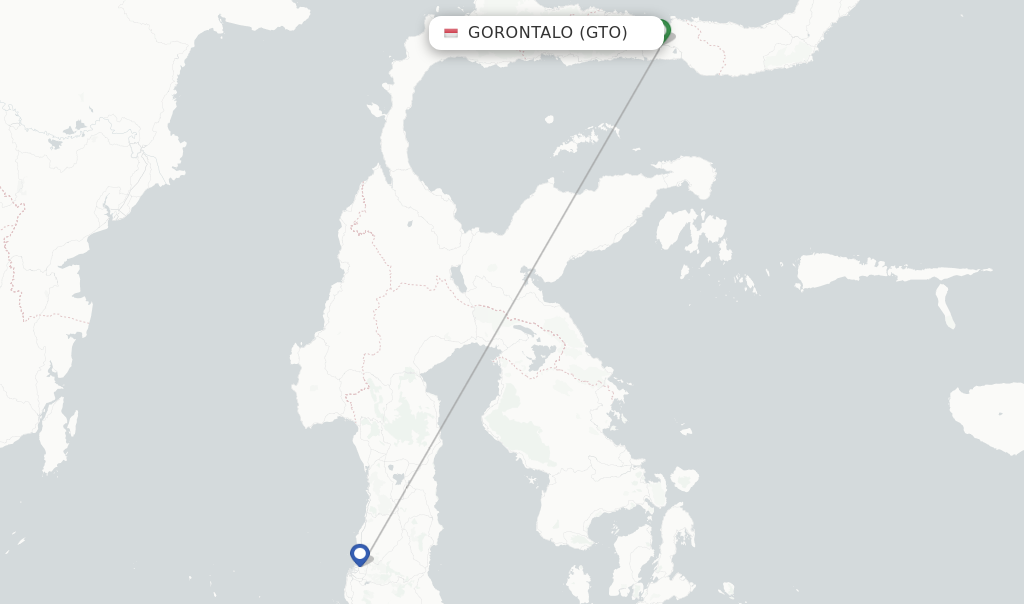 Route map with flights from Gorontalo with Lion Air