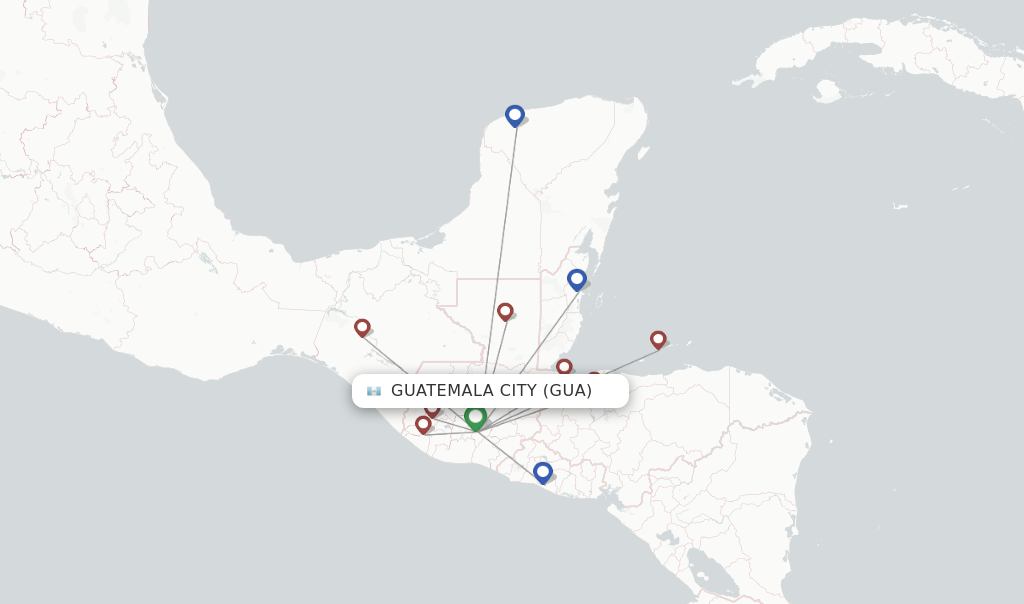 Route map with flights from Guatemala City with TAG