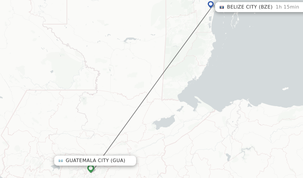 Flights from Guatemala City to Belize City route map