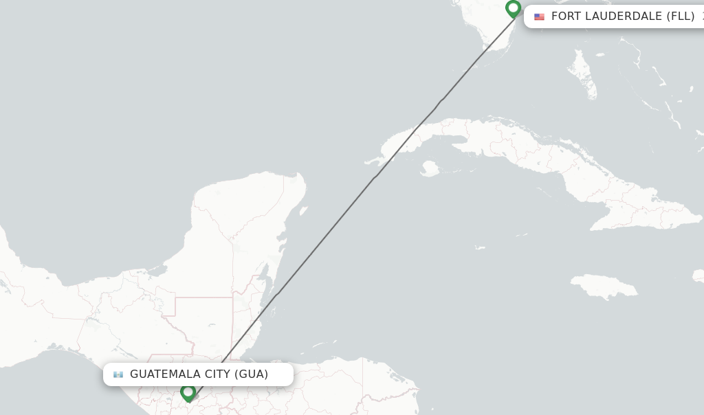 Flights from Guatemala City to Fort Lauderdale route map
