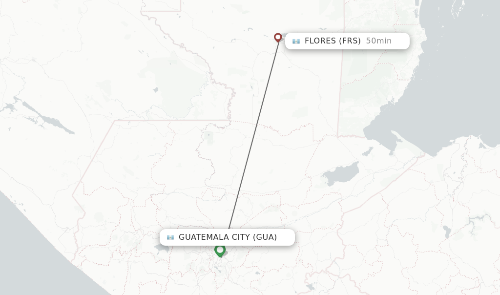 Flights from Guatemala City to Flores route map