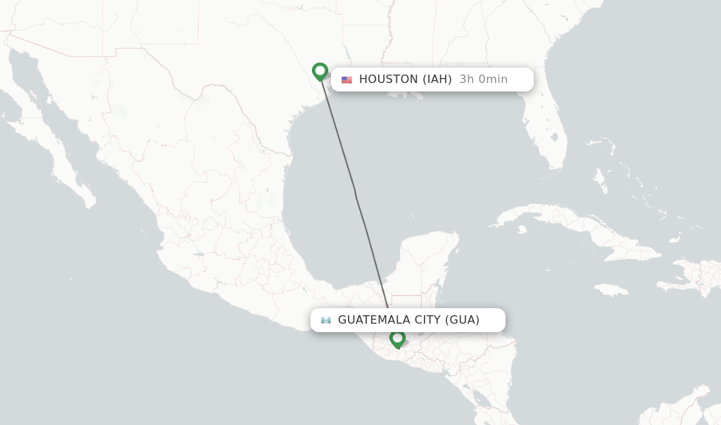 Flights from Guatemala City to Houston route map