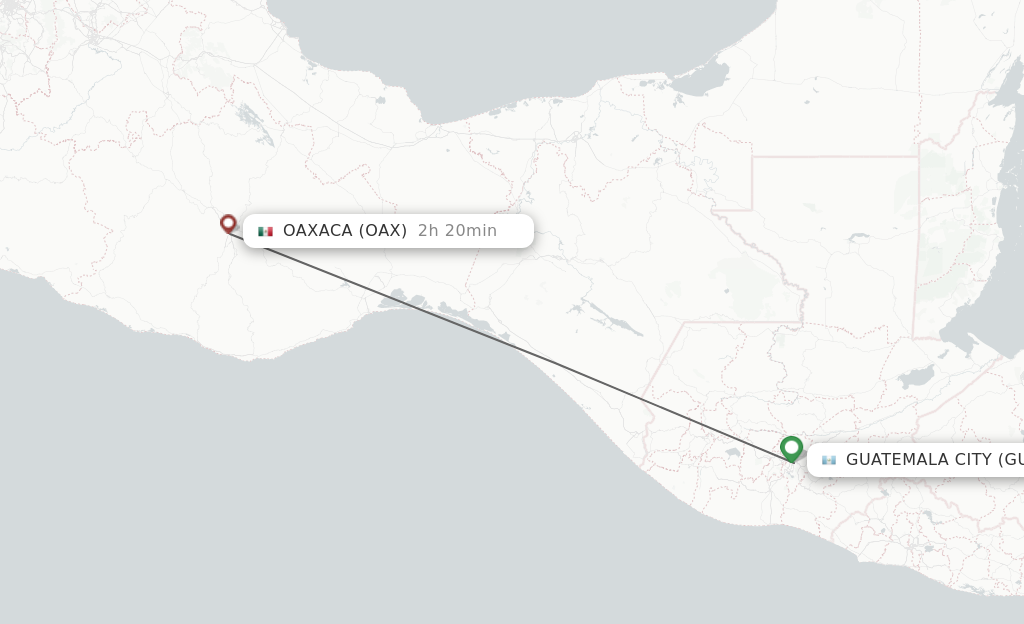 Flights from Guatemala City to Oaxaca route map