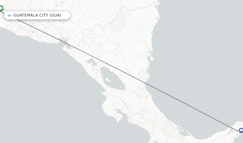Flights from Guatemala City to Panama City route map