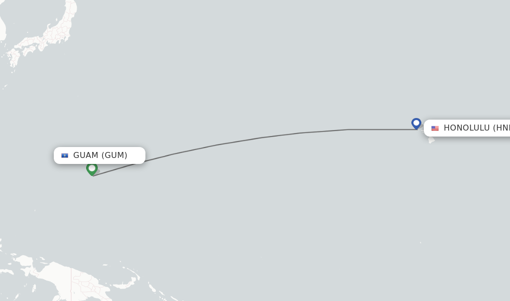 Flights from Guam to Honolulu route map