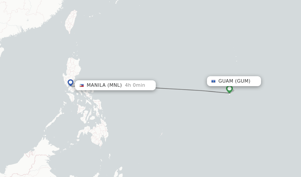 Flights from Guam to Manila route map