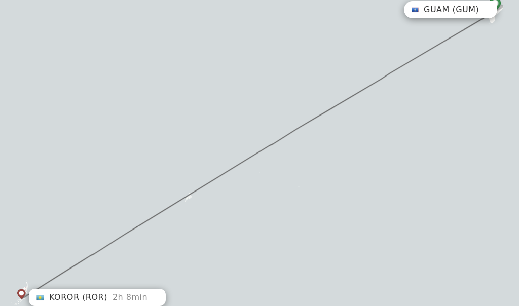 Flights from Guam to Koror route map