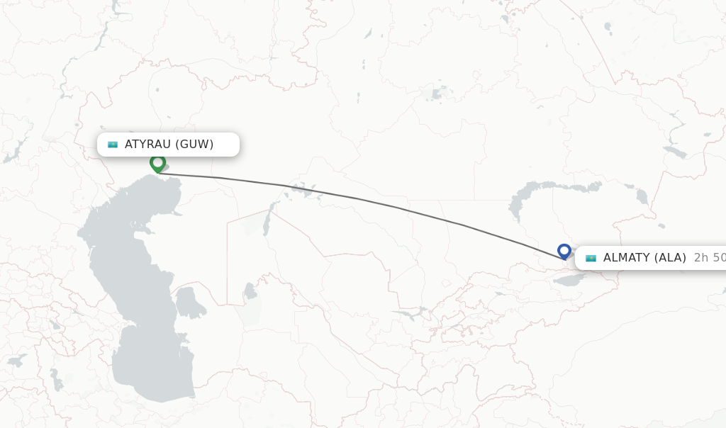 Flights from Atyrau to Almaty route map