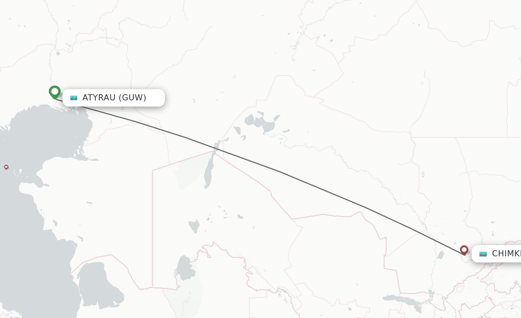 Flights from Atyrau to Shymkent route map