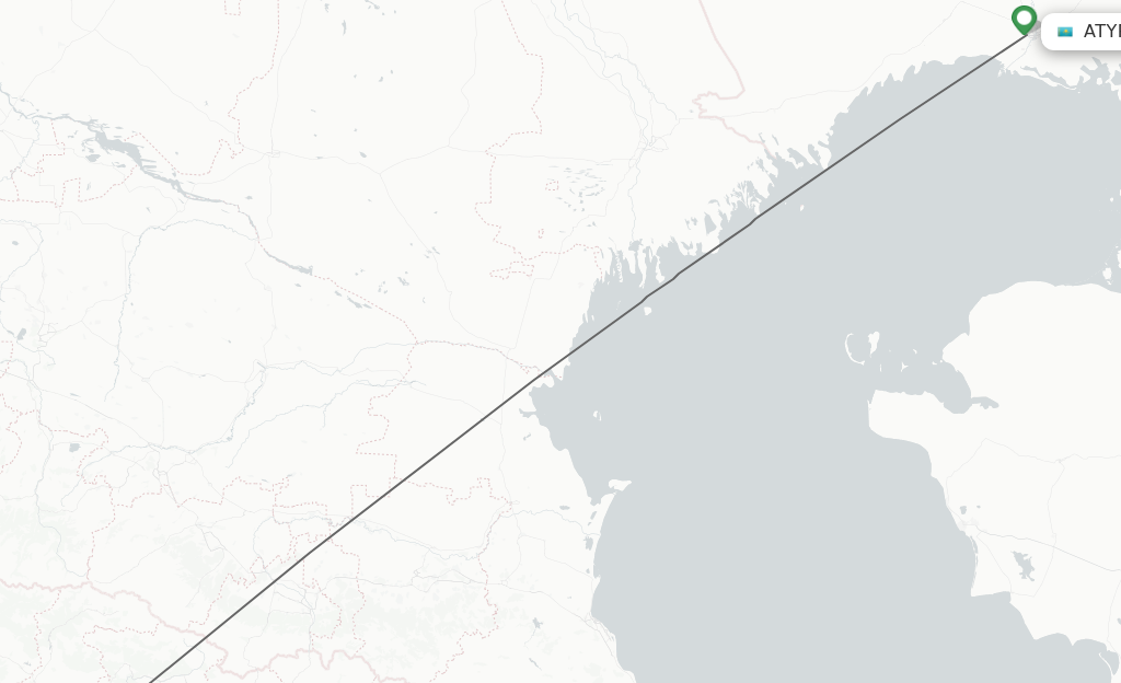 Flights from Atyrau to Kutaisi route map