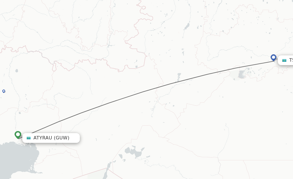 Flights from Atyrau to Astana route map