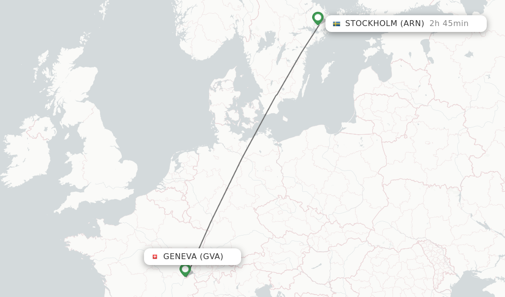 Flights from Geneva to Stockholm route map