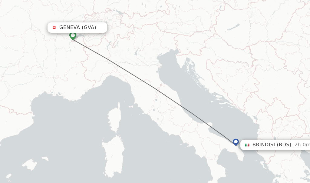 Flights from Geneva to Brindisi route map