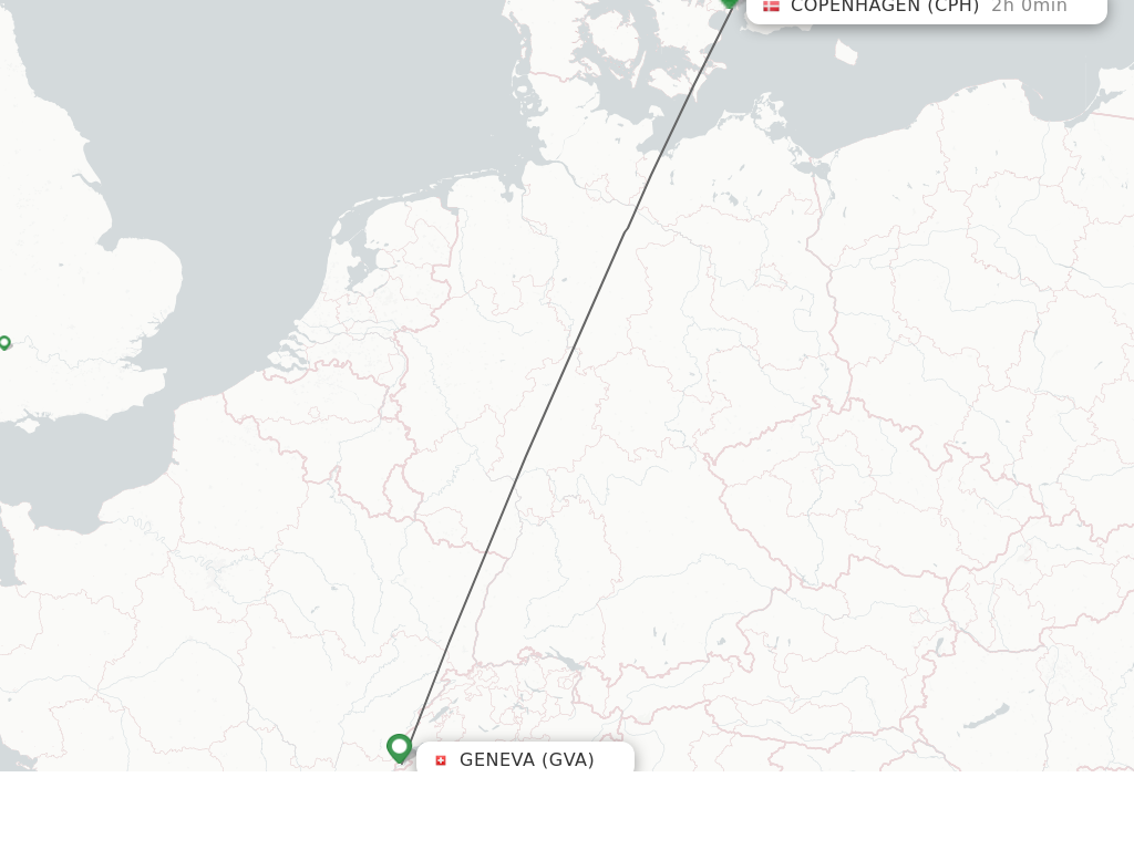 Flights from Geneva to Copenhagen route map