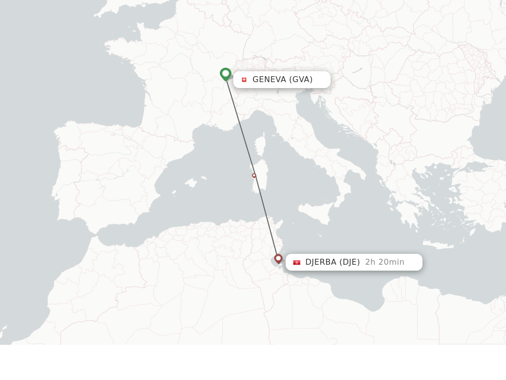 Flights from Geneva to Djerba route map