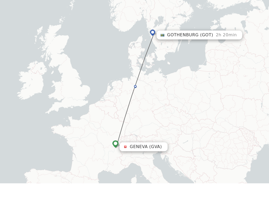 Flights from Geneva to Gothenburg route map