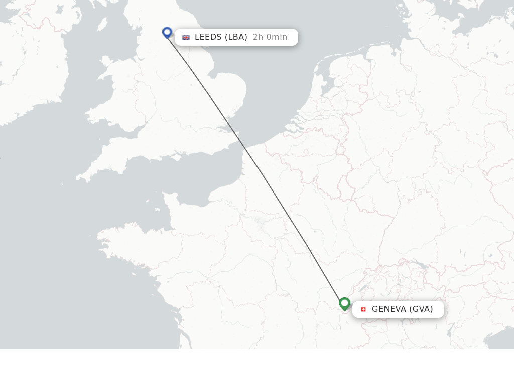 Flights from Geneva to Leeds route map
