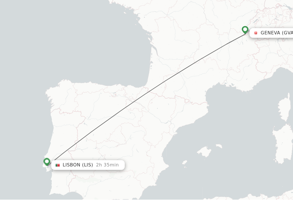 Flights from Geneva to Lisbon route map