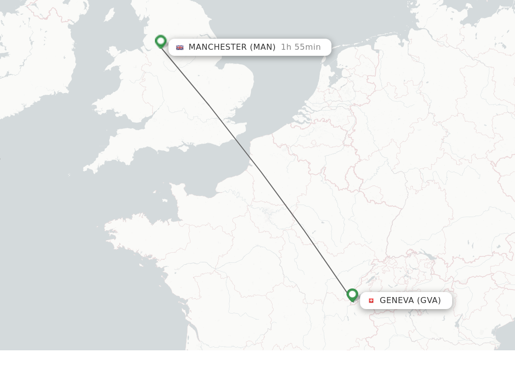 Flights from Geneva to Manchester route map