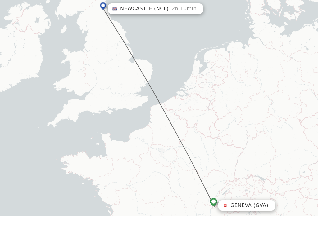 Flights from Geneva to Newcastle route map