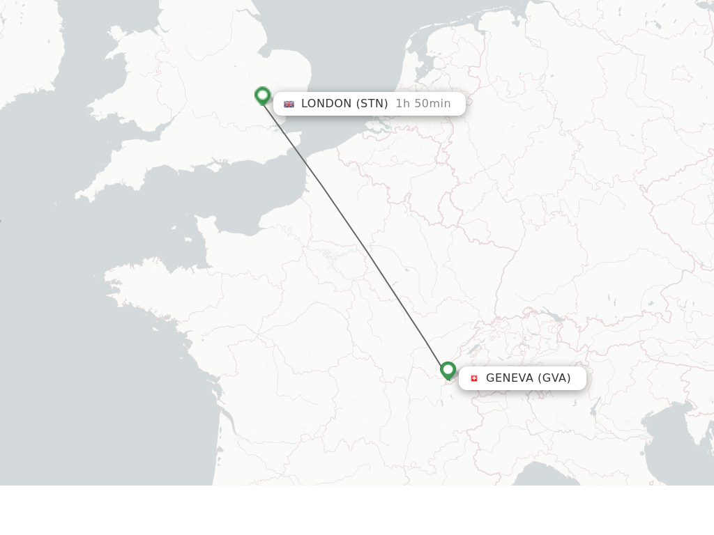Flights from Geneva to London route map