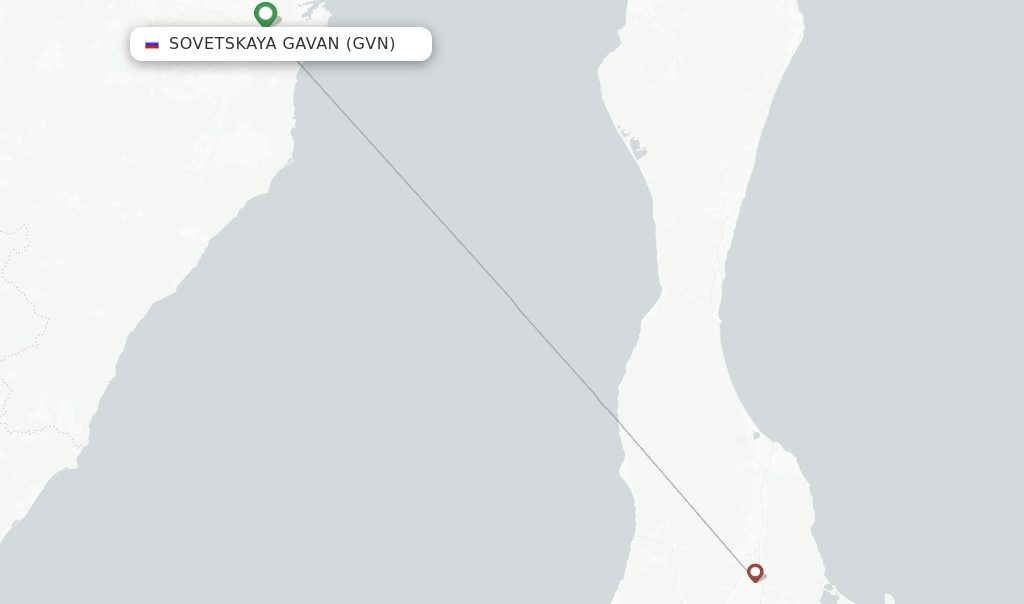 Flights from Sovetskaya Gavan to Khabarovsk route map
