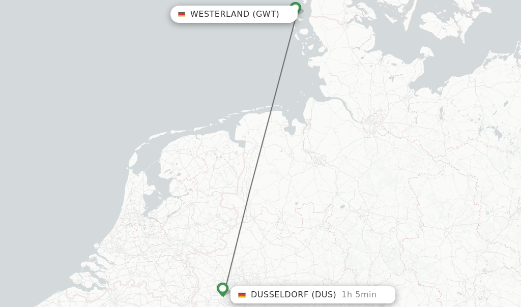 Flights from Westerland to Dusseldorf route map