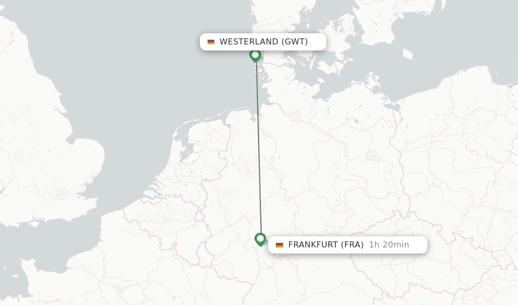Flights from Westerland to Frankfurt route map