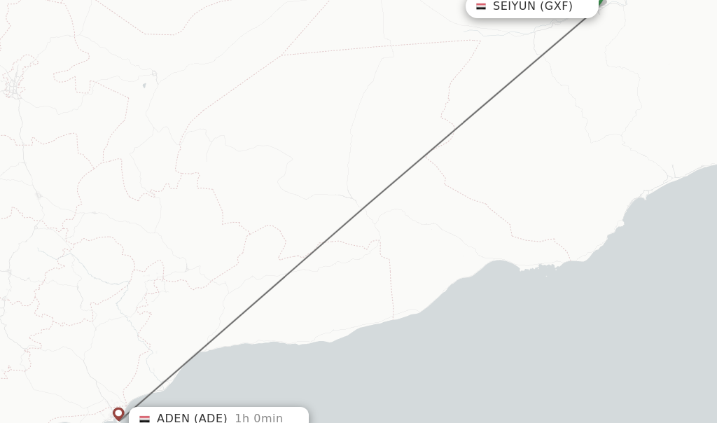 Flights from Seiyun to Aden route map