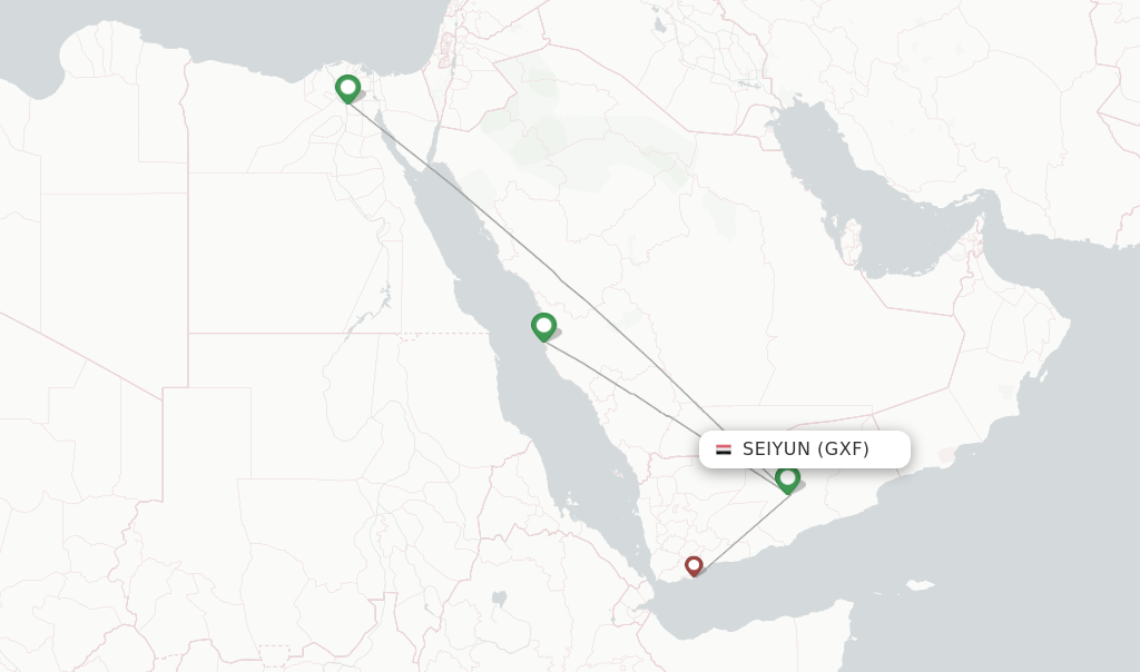 Route map with flights from Seiyun with Yemenia