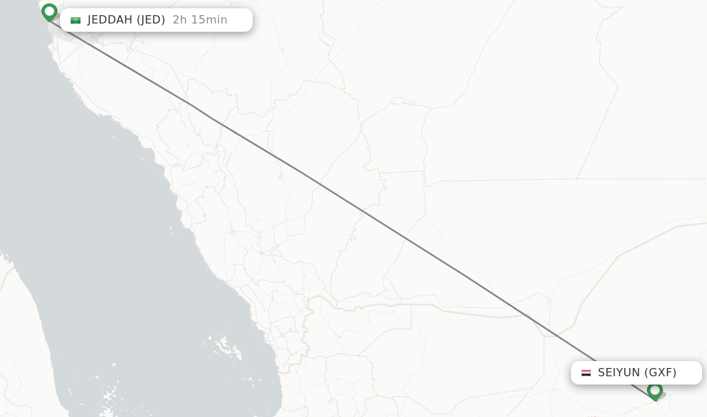 Flights from Seiyun to Jeddah route map