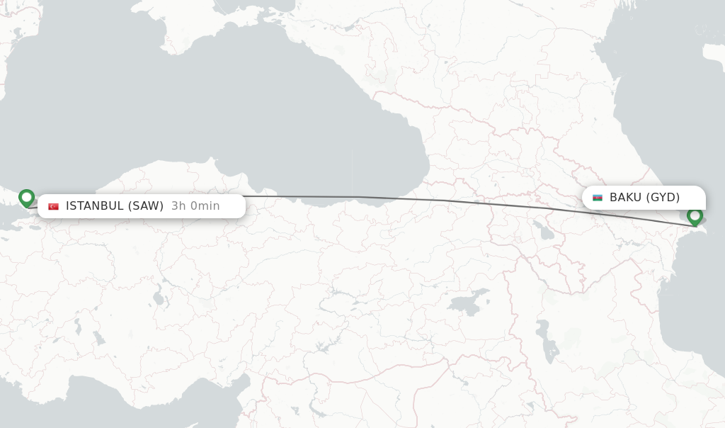 Flights from Baku to Istanbul route map