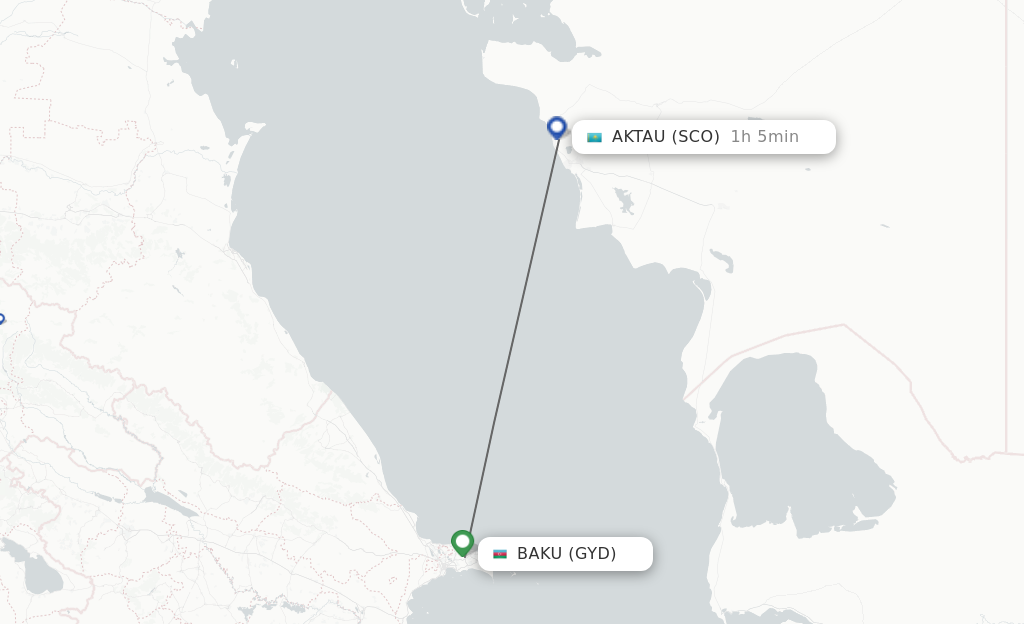 Flights from Baku to Aktau route map