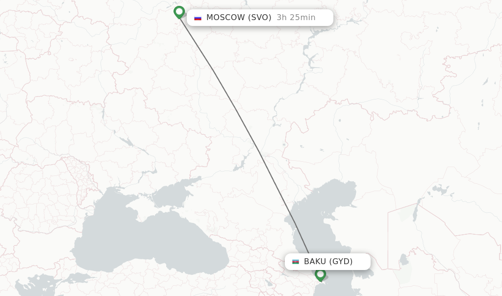 Flights from Baku to Moscow route map