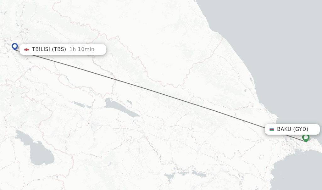 Flights from Baku to Tbilisi route map